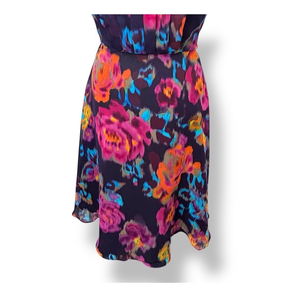 Tahari Arthur S Levine Womens Mini Dress Sleeveless Floral Chiffon Semi-Formal 8 - Picture 3 of 11